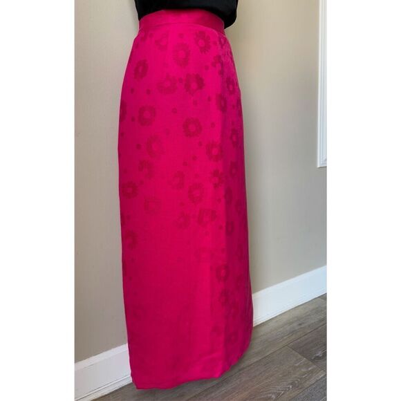 Vintage Maggie London Hot Pink Floral Print Midi Skirt - Picture 3 of 11